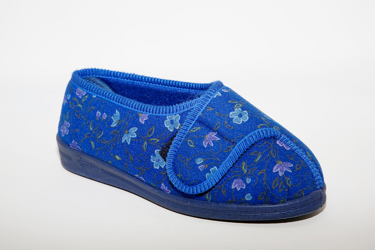 COMFYLUX - LS667C DAVINA SUPERWIDE VELCRO WASHABLE SLIPPER - NAVY FLORAL