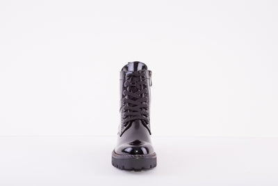 MARCO TOZZI 25224-018 FLAT ZIP/LACE ANKLE BOOT - BLACK PATENT
