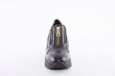MARCO MOREO - A652 FASHION ZIP WEDGE PLATFORM SHOE - BLACK LEATHER