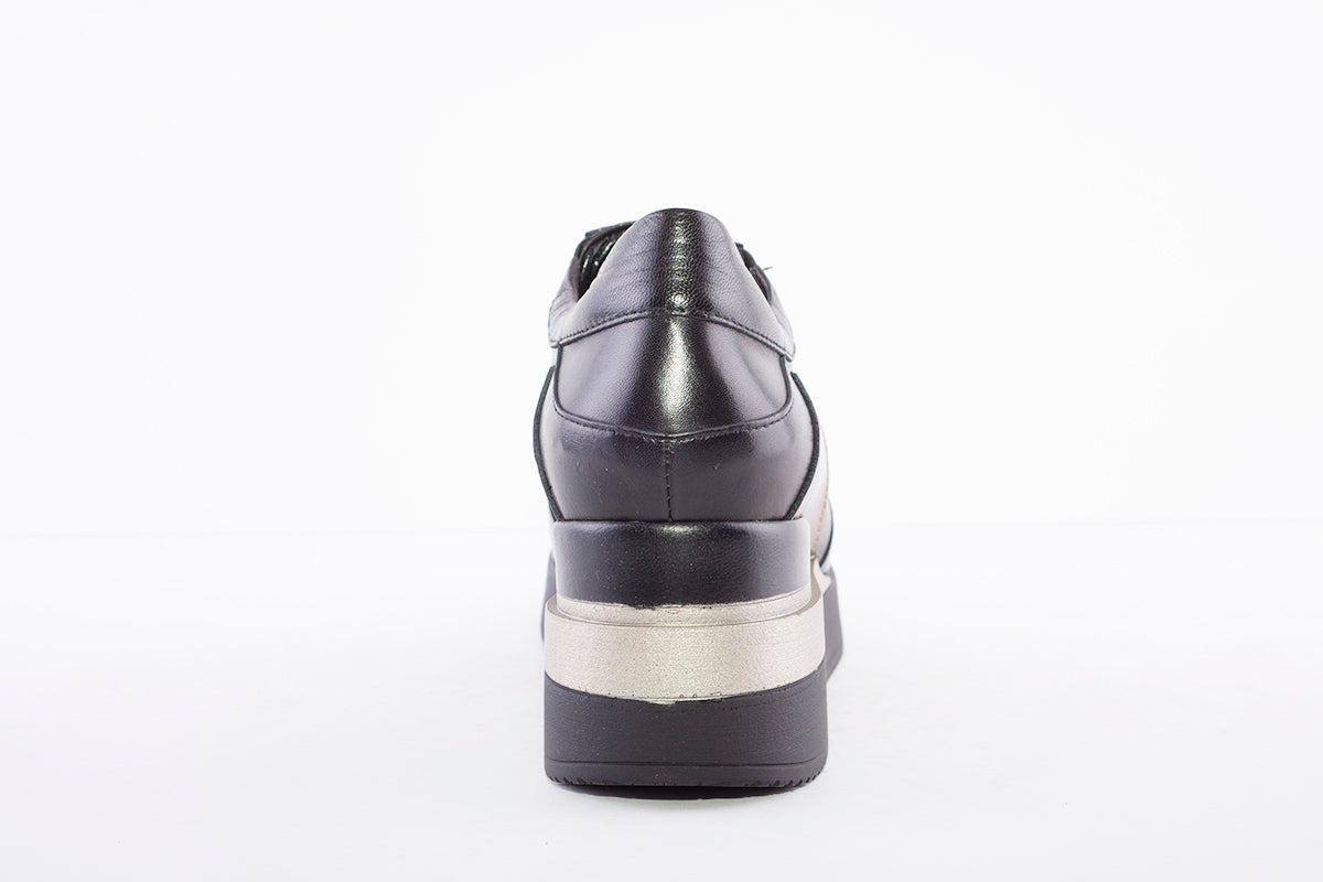 MARCO MOREO - A652 FASHION ZIP WEDGE PLATFORM SHOE - BLACK LEATHER