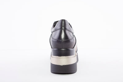 MARCO MOREO - A652 FASHION ZIP WEDGE PLATFORM SHOE - BLACK LEATHER
