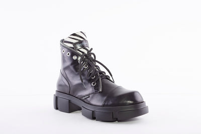 MARCO MOREO - A147 LACED ANKLE BOOT WITH ZIP DETAIL - BLACK LEATHER