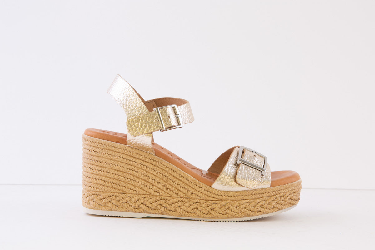 OH MY SANDALS - 5224 HIGH WEDGE BUCKLE SANDAL - GOLD