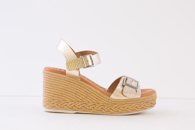 OH MY SANDALS - 5224 HIGH WEDGE BUCKLE SANDAL - GOLD