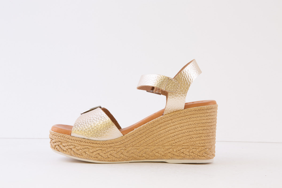 OH MY SANDALS - 5224 HIGH WEDGE BUCKLE SANDAL - GOLD
