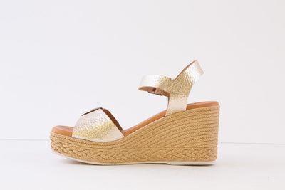 OH MY SANDALS - 5224 HIGH WEDGE BUCKLE SANDAL - GOLD