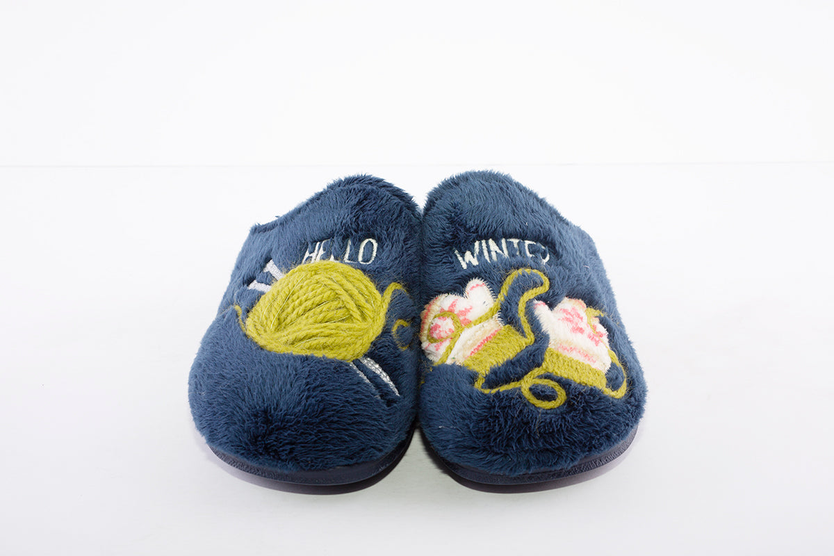 GARZON - 2802.275 "WINTER" FLAT MULE SLIPPER - NAVY