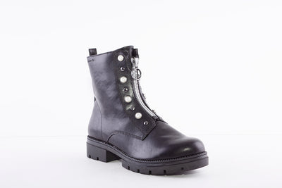 TAMARIS - 25847-001 LOW HEEL ZIP BOOT WITH PEARL DETAIL - BLACK