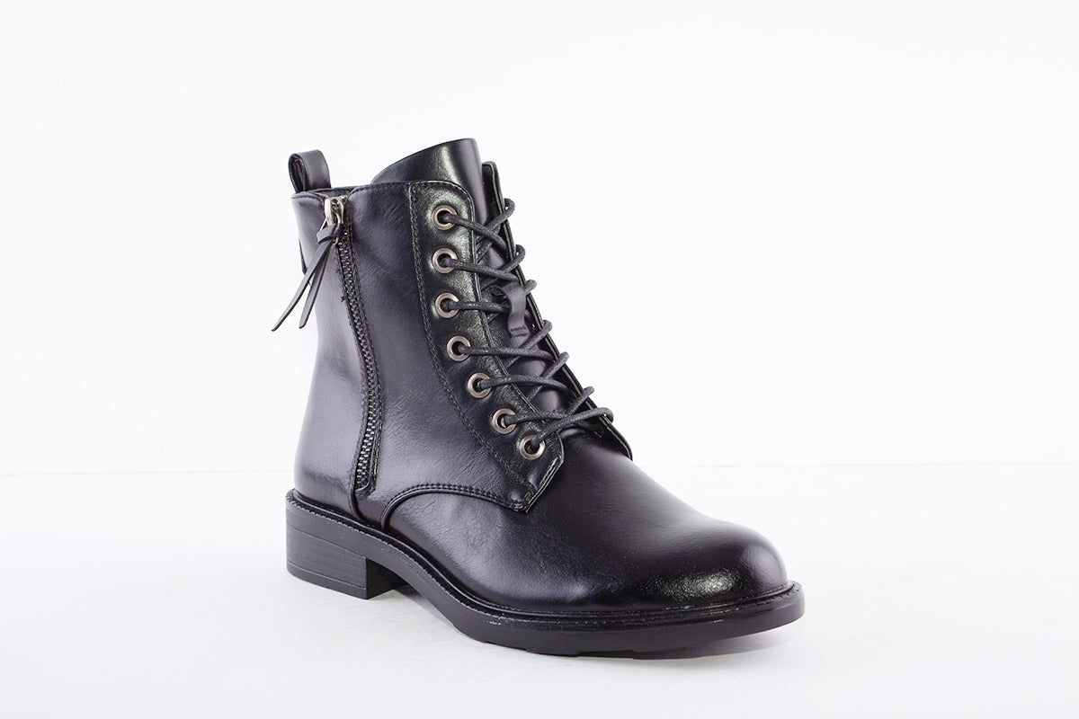 SUSST - TOBY21 - LOW HEEL LACED/ZIP ANKLE BOOT - BLACK