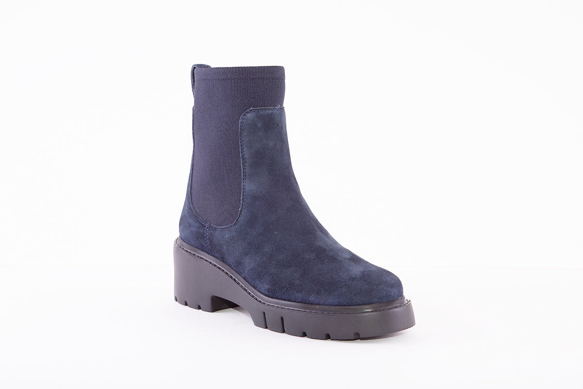 UNISA - JAFET CHUNKY HEEL PULL-ON ANKLE BOOT - NAVY SUEDE