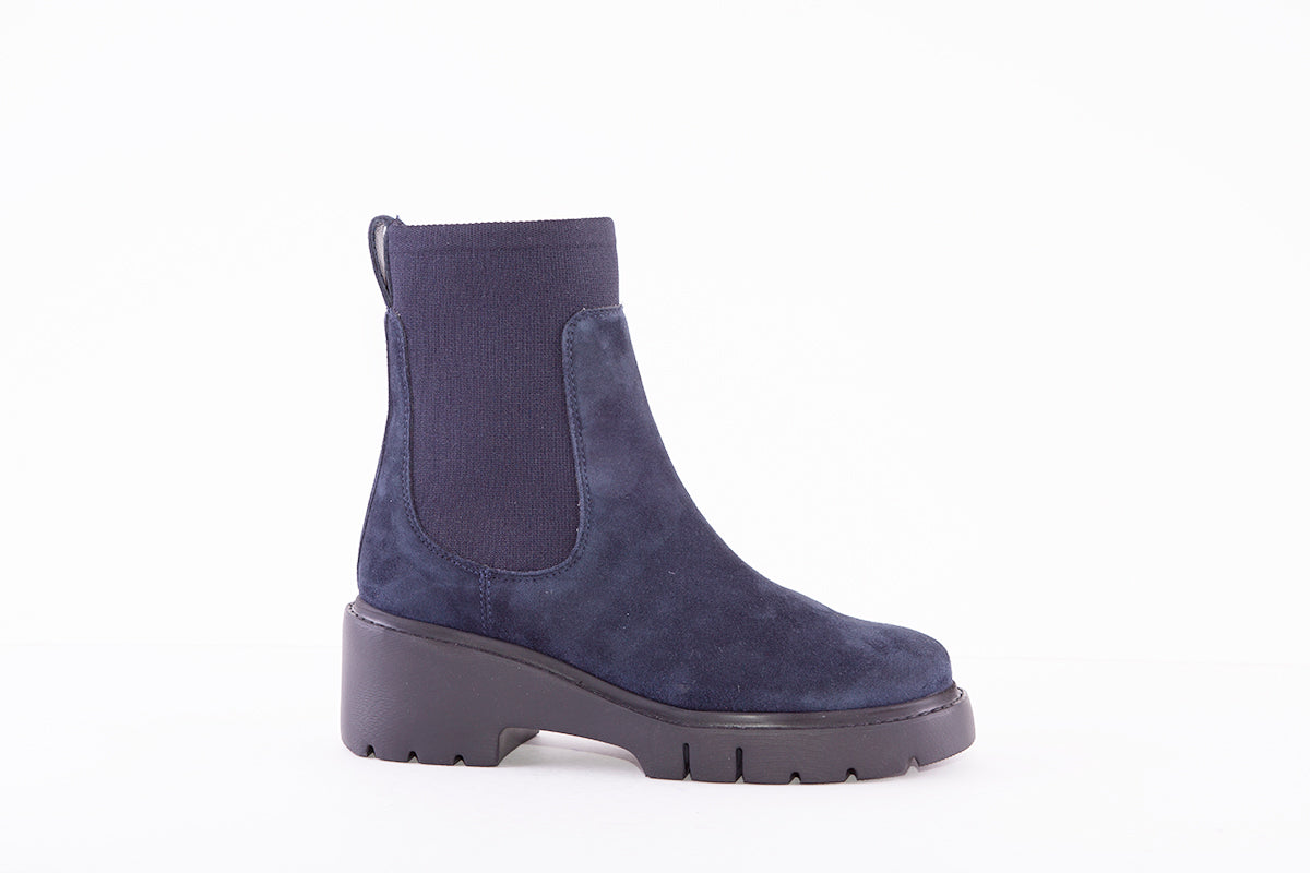 UNISA - JAFET CHUNKY HEEL PULL-ON ANKLE BOOT - NAVY SUEDE