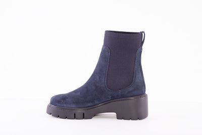UNISA - JAFET CHUNKY HEEL PULL-ON ANKLE BOOT - NAVY SUEDE