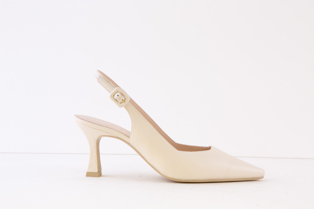 LODI - JUCO MEDIUM HEEL SLING-BACK SHOE - CREAM LEATHER