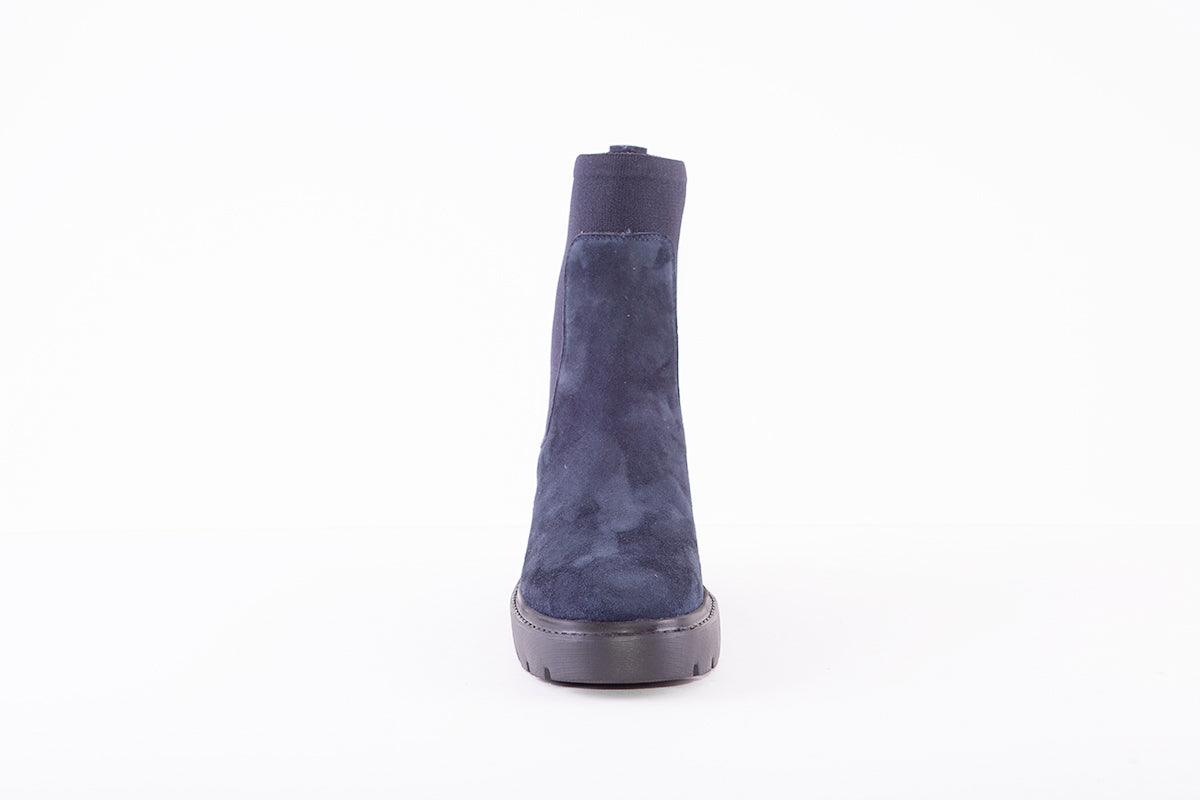 UNISA - JAFET CHUNKY HEEL PULL-ON ANKLE BOOT - NAVY SUEDE