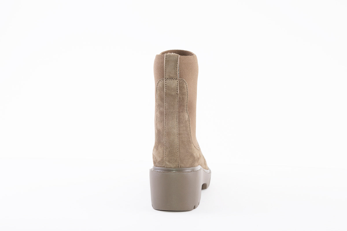 UNISA - JAFET CHUNKY HEEL PULL-ON ANKLE BOOT - GREEN SUEDE
