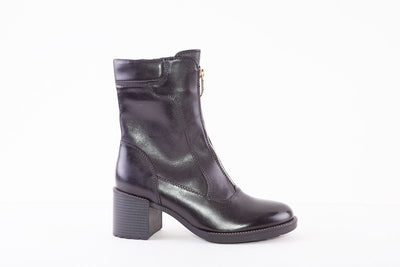 REGARDE LE CIEL - ELLY-19 LOW HEEL FRONT ZIP ANKLE BOOT - BLACK LEATHER