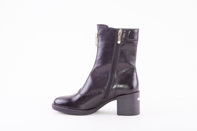 REGARDE LE CIEL - ELLY-19 LOW HEEL FRONT ZIP ANKLE BOOT - BLACK LEATHER