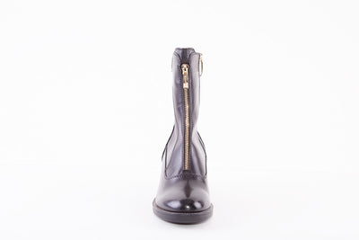REGARDE LE CIEL - ELLY-19 LOW HEEL FRONT ZIP ANKLE BOOT - BLACK LEATHER