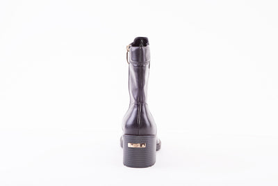 REGARDE LE CIEL - ELLY-19 LOW HEEL FRONT ZIP ANKLE BOOT - BLACK LEATHER