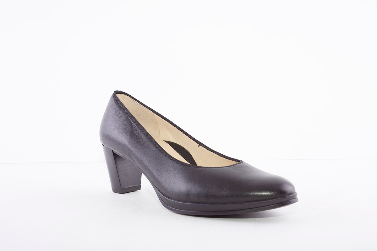 ARA - 13436-05 MEDIUM HEEL COURT SHOE - BLACK LEATHER