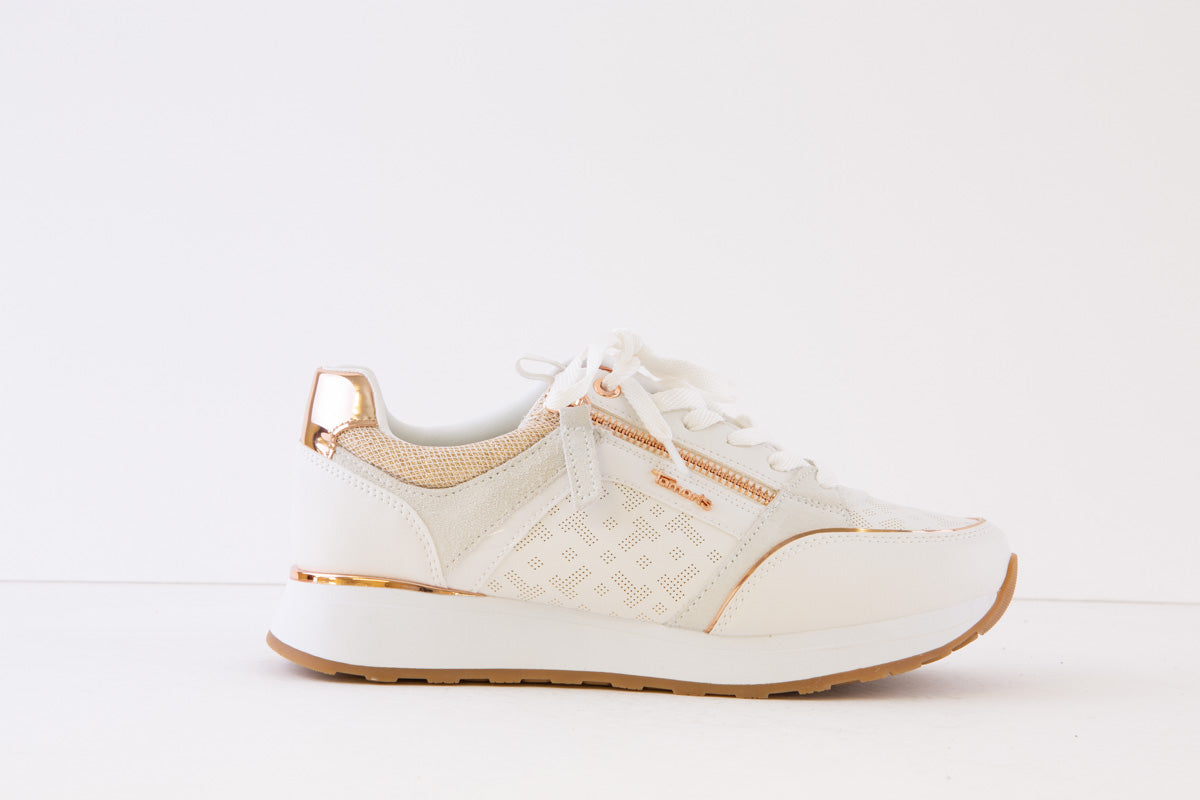 TAMARIS - 23726-144 LACED FASHION TRAINER - WHITE/ROSEGOLD