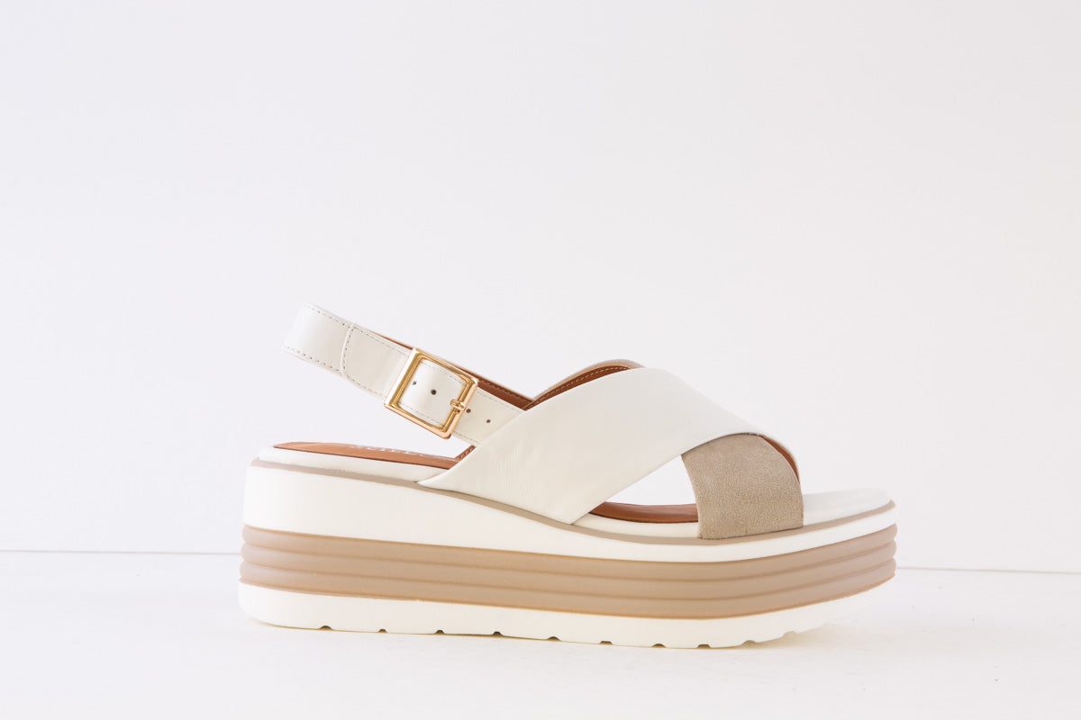 REGARDE LE CIEL - SHEYLA-04 PLATFORM SANDAL - WHITE/TAUPE