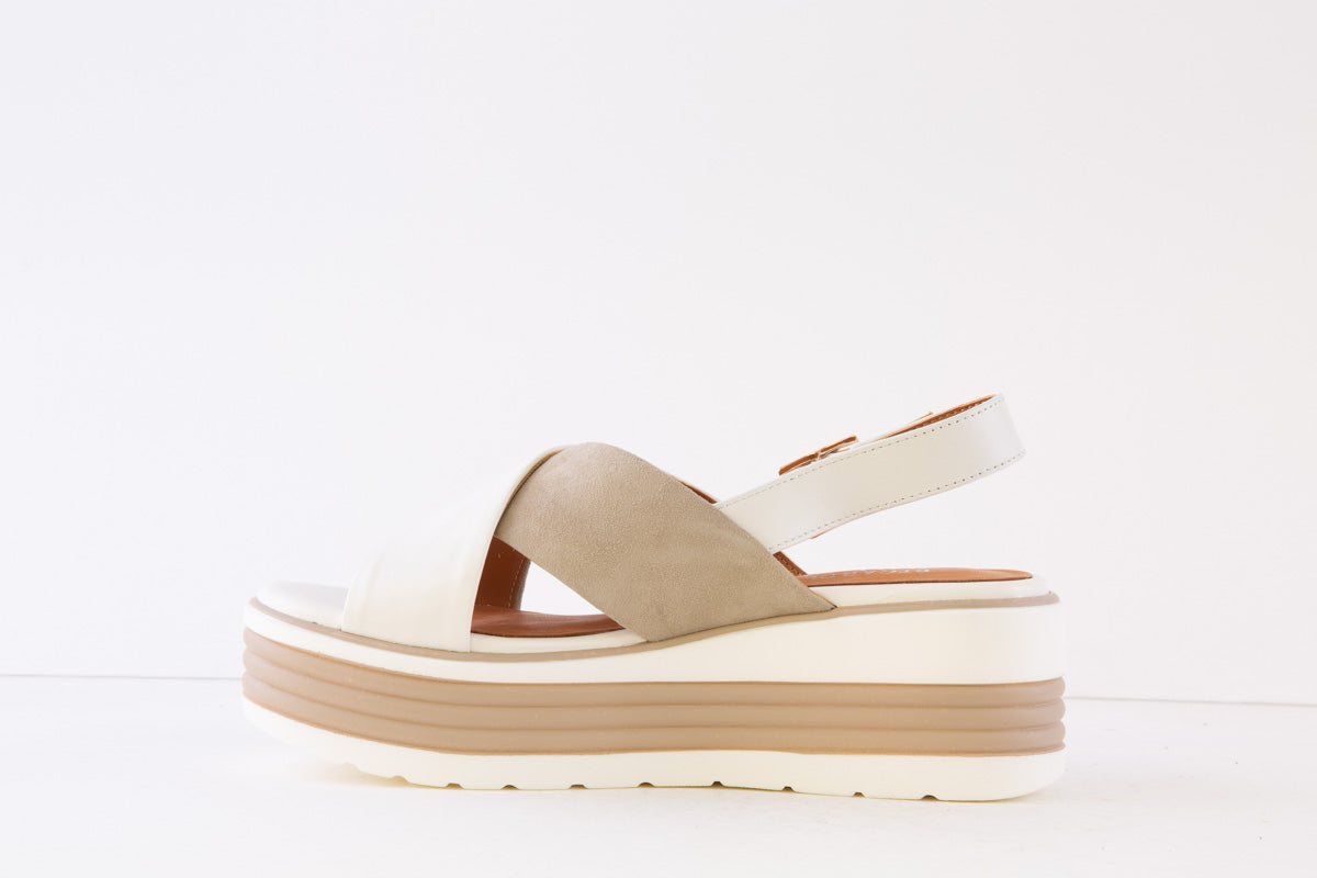 REGARDE LE CIEL - SHEYLA-04 PLATFORM SANDAL - WHITE/TAUPE