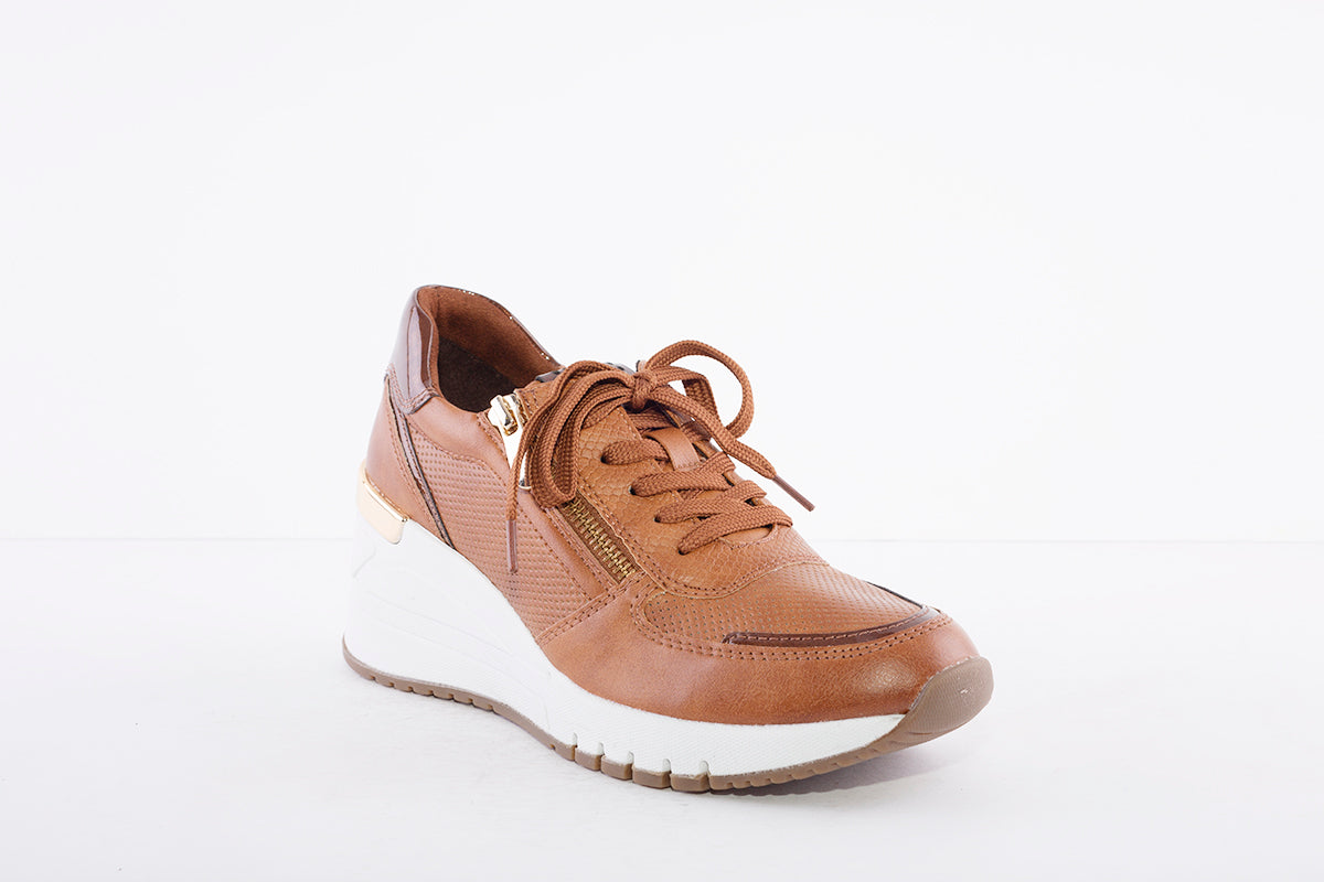 MARCO TOZZI - 23787 LACED WEDGE FASHION SHOE WITH ZIP - TAN