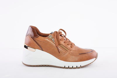 MARCO TOZZI - 23787 LACED WEDGE FASHION SHOE WITH ZIP - TAN