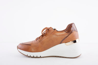 MARCO TOZZI - 23787 LACED WEDGE FASHION SHOE WITH ZIP - TAN