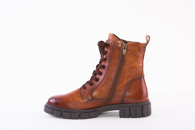 BAGATT - D31-A9638 LOW HEEL ZIP/LACE ANKLE BOOT - TAN