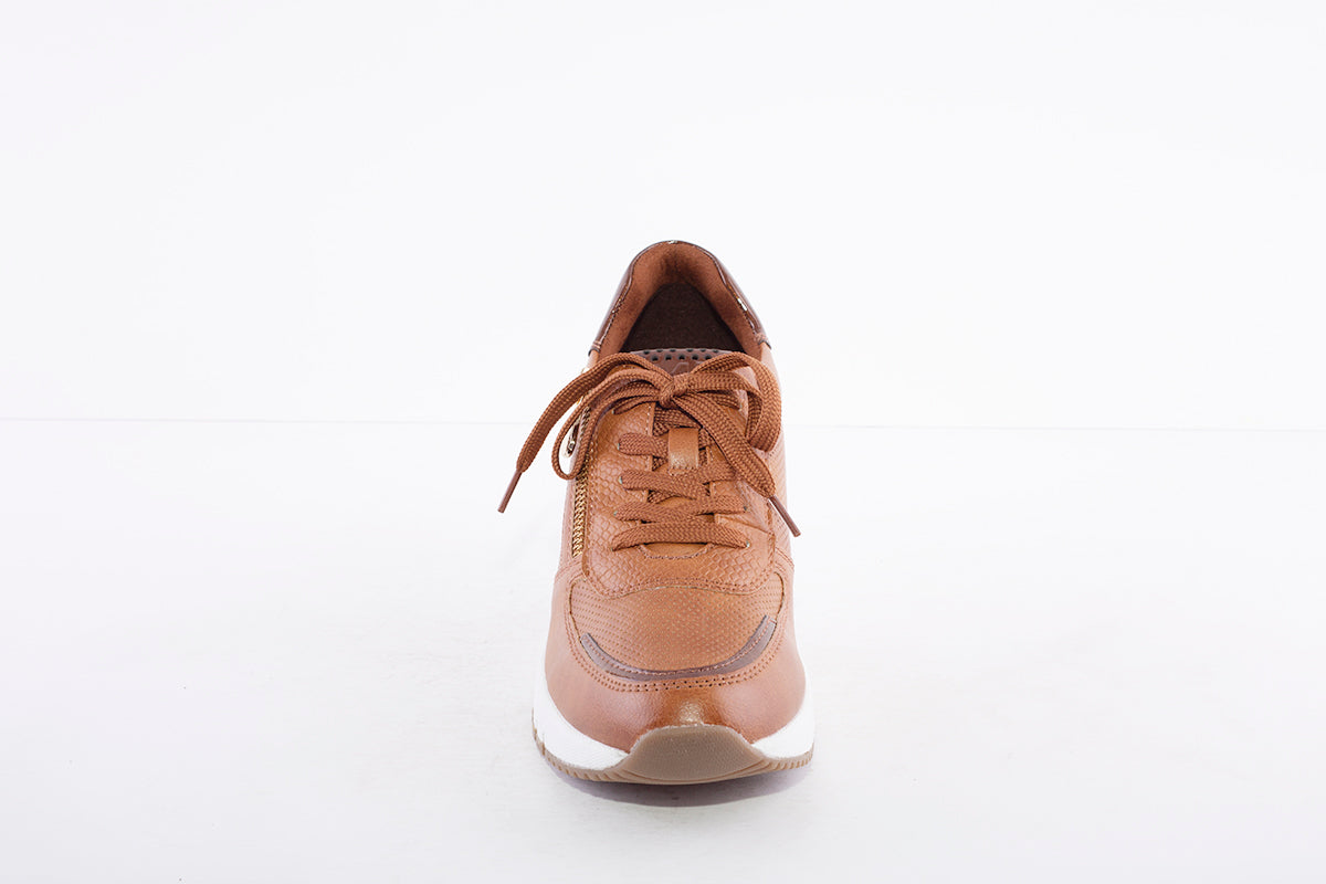 MARCO TOZZI - 23787 LACED WEDGE FASHION SHOE WITH ZIP - TAN