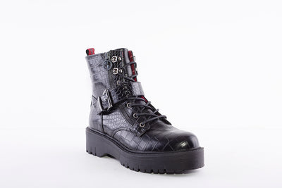 SPROX - 536121 LACE UP/ZIP FASHION ANKLE BOOT - BLACK CROC
