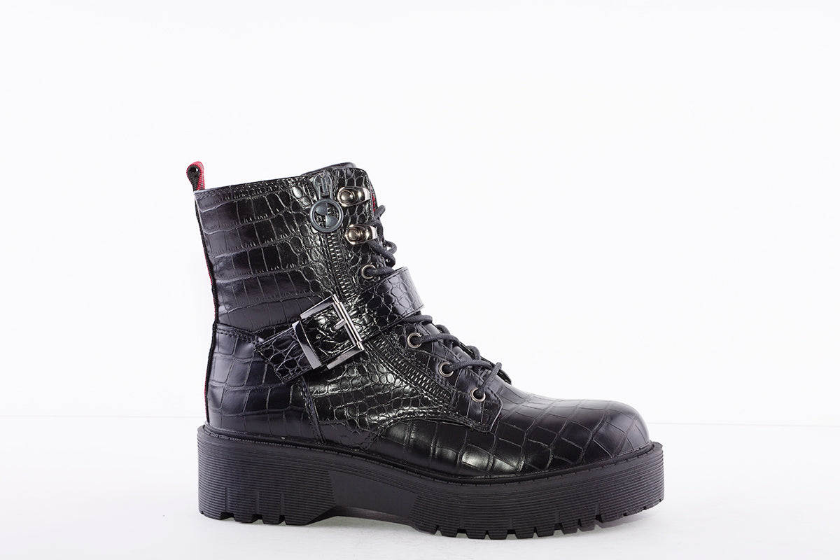 SPROX - 536121 LACE UP/ZIP FASHION ANKLE BOOT - BLACK CROC