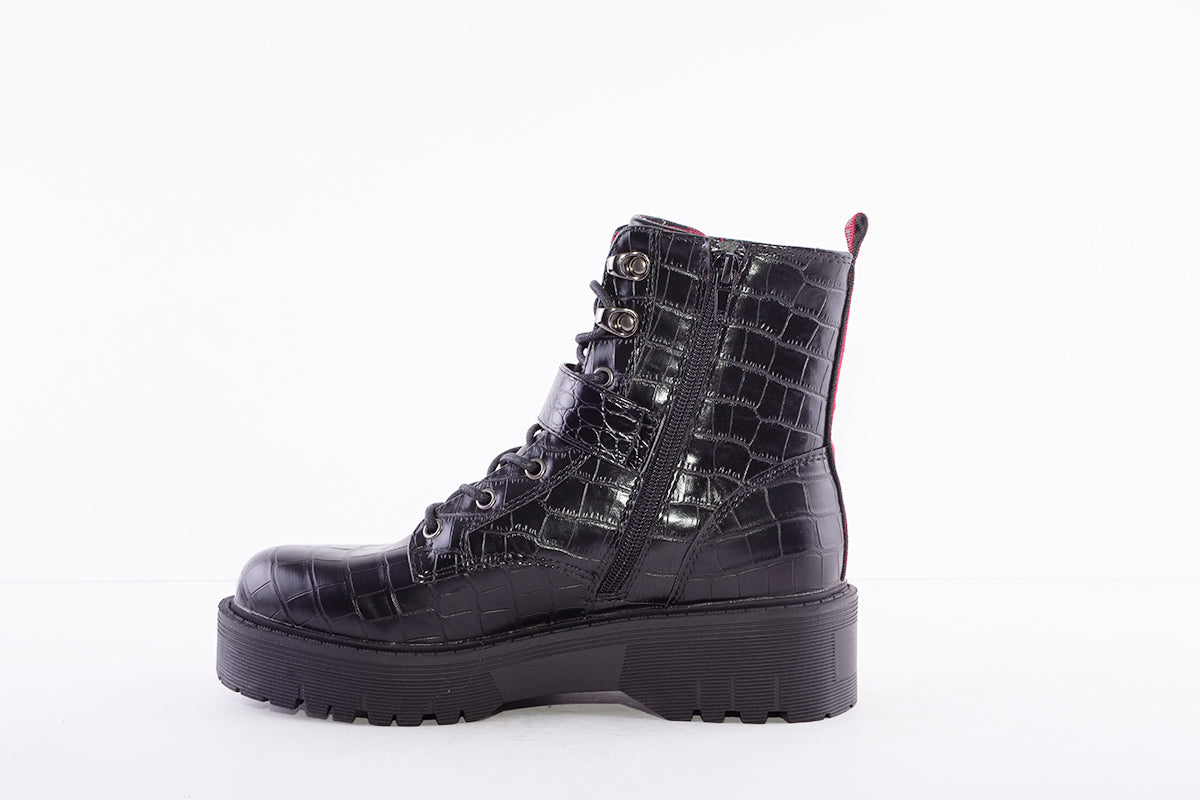 SPROX - 536121 LACE UP/ZIP FASHION ANKLE BOOT - BLACK CROC