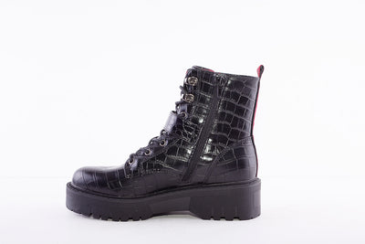 SPROX - 536121 LACE UP/ZIP FASHION ANKLE BOOT - BLACK CROC