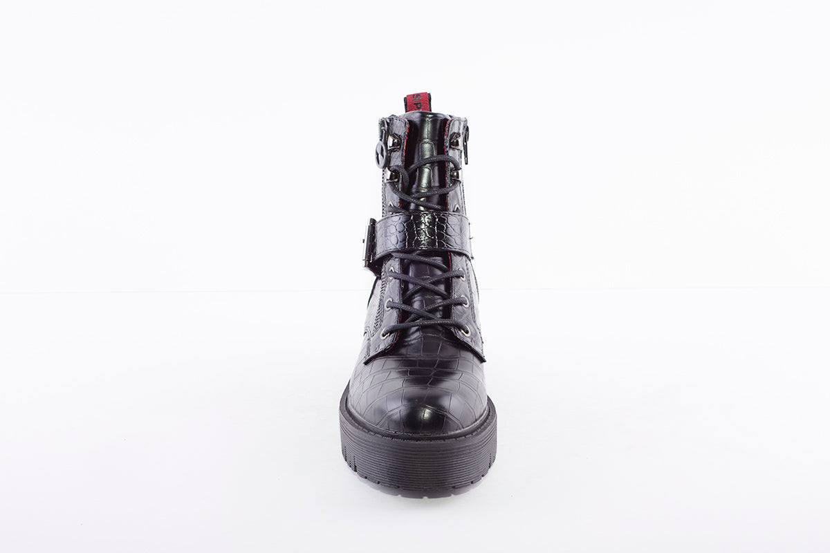 SPROX - 536121 LACE UP/ZIP FASHION ANKLE BOOT - BLACK CROC