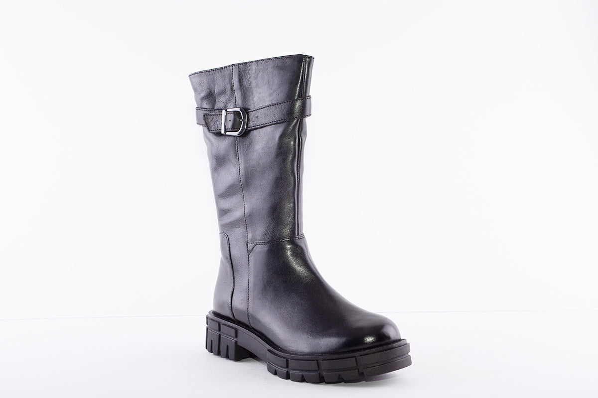 CAPRICE - 25463-022 FLAT CALF-LENGTH BOOT - BLACK LEATHER