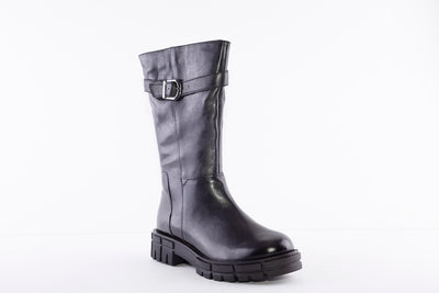 CAPRICE - 25463-022 FLAT CALF-LENGTH BOOT - BLACK LEATHER