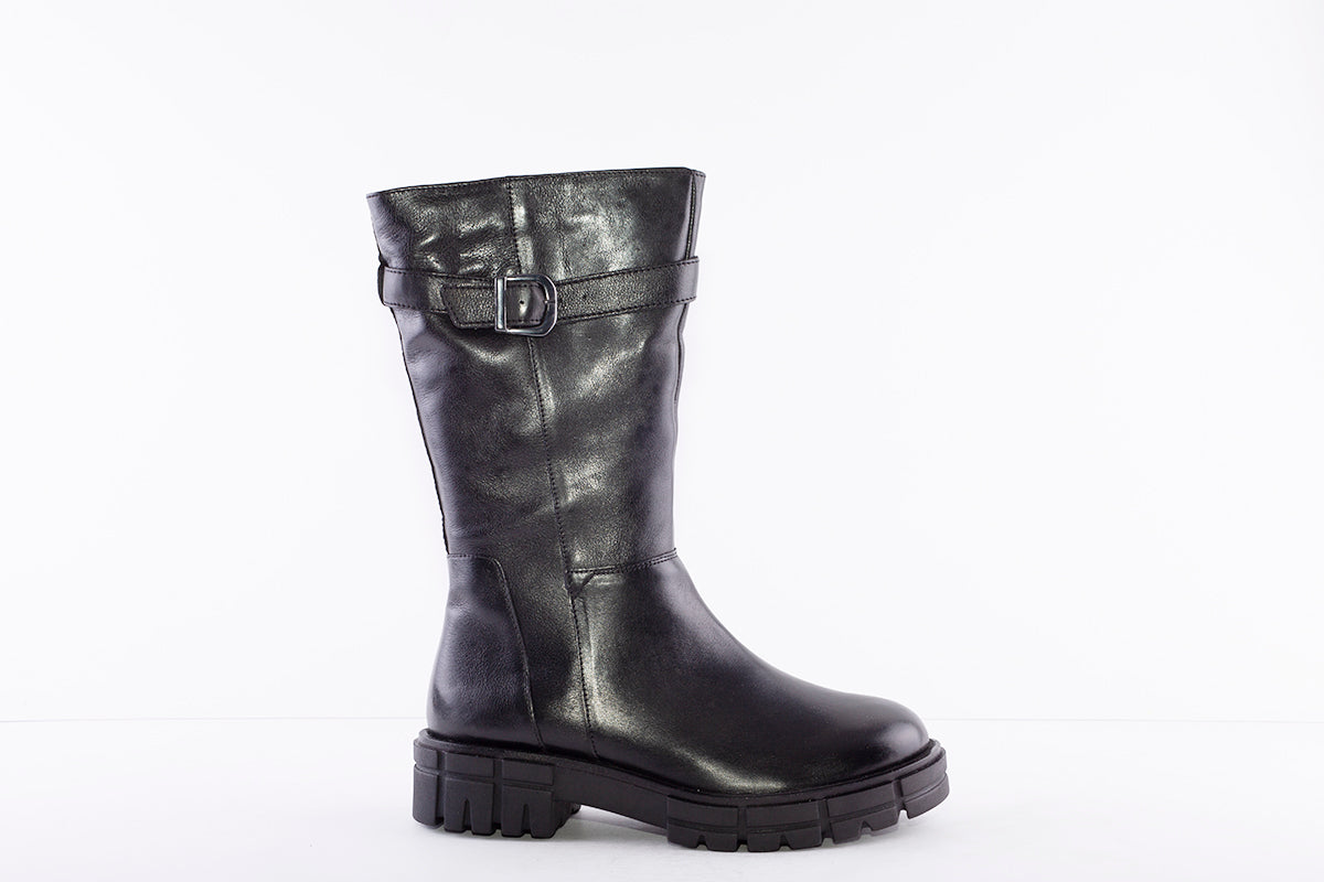 CAPRICE - 25463-022 FLAT CALF-LENGTH BOOT - BLACK LEATHER