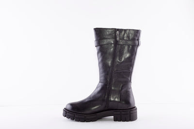 CAPRICE - 25463-022 FLAT CALF-LENGTH BOOT - BLACK LEATHER