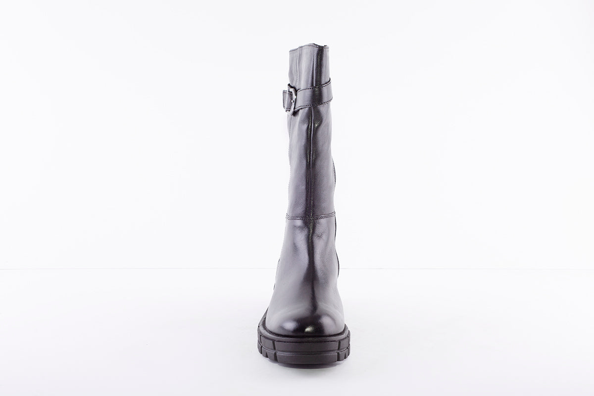 CAPRICE - 25463-022 FLAT CALF-LENGTH BOOT - BLACK LEATHER