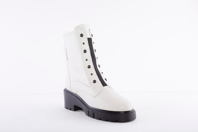 UNISA - JARBE BLOCK HEEL BACK ZIP ANKLE BOOT WITH STUD DETAIL - IVORY