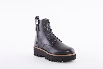 ARA - 16711-01 LACE-UP DOUBLE ZIP WEDGE ANKLE BOOT - BLACK LEATHER