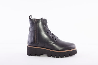 ARA - 16711-01 LACE-UP DOUBLE ZIP WEDGE ANKLE BOOT - BLACK LEATHER