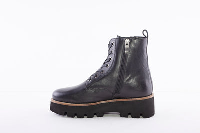 ARA - 16711-01 LACE-UP DOUBLE ZIP WEDGE ANKLE BOOT - BLACK LEATHER