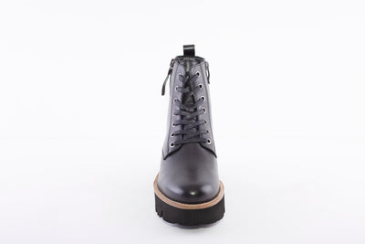 ARA - 16711-01 LACE-UP DOUBLE ZIP WEDGE ANKLE BOOT - BLACK LEATHER