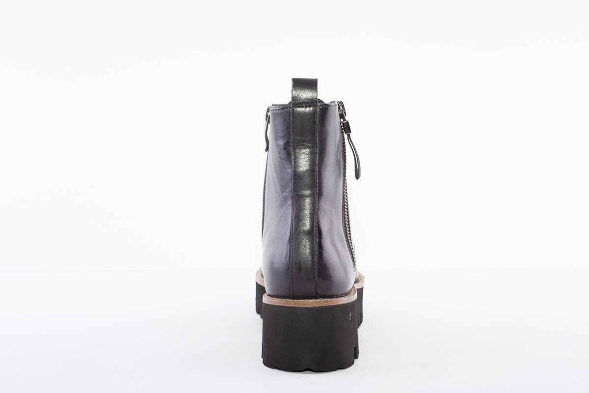 ARA - 16711-01 LACE-UP DOUBLE ZIP WEDGE ANKLE BOOT - BLACK LEATHER
