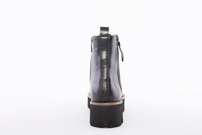 ARA - 16711-01 LACE-UP DOUBLE ZIP WEDGE ANKLE BOOT - BLACK LEATHER