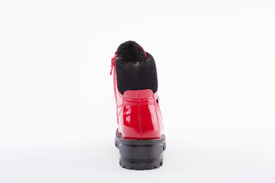 JANA - 26220-505 LACED LOW HEEL BIKER BOOT WITH MATERIAL CUFF - RED PATENT